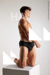 Underwear Man White Kneeling poses - ALL Athletic Short Brown Kneeling poses - on both knees Standard Photoshoot Academic