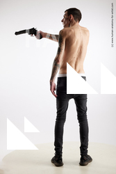 Casual Fighting with gun Man White Standing poses - ALL Underweight Short Brown Standing poses - simple Standard Photoshoot Academic Fighting poses - ALL
