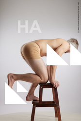 Underwear Man White Kneeling poses - ALL Athletic Short Grey Kneeling poses - on one knee Standard Photoshoot Academic