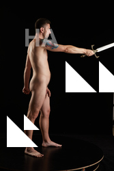 Nude Fighting with sword Man White Standing poses - ALL Slim Short Brown Standing poses - simple Standard Photoshoot Realistic Fighting poses - ALL