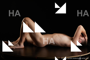 Nude Man White Laying poses - ALL Slim Short Brown Laying poses - on back Standard Photoshoot Realistic