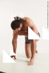 Underwear Man Black Kneeling poses - ALL Muscular Long Kneeling poses - on one knee Black Standard Photoshoot Academic