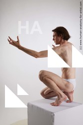 Underwear Man White Kneeling poses - ALL Slim Medium Brown Kneeling poses - on one knee Standard Photoshoot Academic