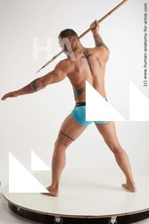 Underwear Fighting with spear Man White Standing poses - ALL Muscular Short Brown Standing poses - simple Standard Photoshoot Academic Fighting poses - ALL