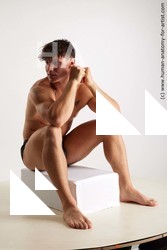 Underwear Man White Sitting poses - simple Athletic Short Brown Sitting poses - ALL Standard Photoshoot Academic