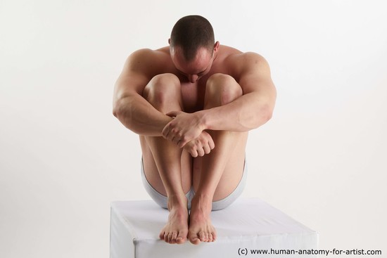 Underwear Man White Sitting poses - simple Muscular Short Brown Sitting poses - ALL Standard Photoshoot Academic