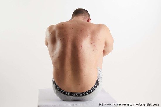 Underwear Man White Sitting poses - simple Muscular Short Brown Sitting poses - ALL Standard Photoshoot Academic