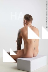 Nude Man White Sitting poses - simple Muscular Short Brown Sitting poses - ALL Standard Photoshoot Realistic