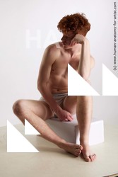 Underwear Man White Sitting poses - simple Slim Short Red Sitting poses - ALL Standard Photoshoot Academic