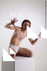 Underwear Man White Kneeling poses - ALL Slim Short Brown Kneeling poses - on both knees Standard Photoshoot Academic