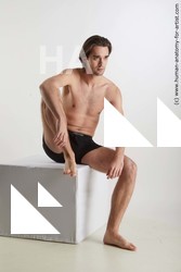 Underwear Man White Sitting poses - simple Slim Short Brown Sitting poses - ALL Standard Photoshoot Academic