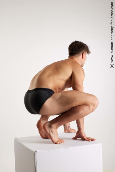 Underwear Man White Kneeling poses - ALL Athletic Short Brown Kneeling poses - on both knees Standard Photoshoot Academic