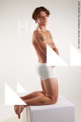 Underwear Man White Kneeling poses - ALL Athletic Short Brown Kneeling poses - on both knees Standard Photoshoot Academic