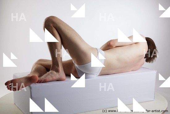 Underwear Man White Laying poses - ALL Slim Short Brown Laying poses - on side Standard Photoshoot Academic