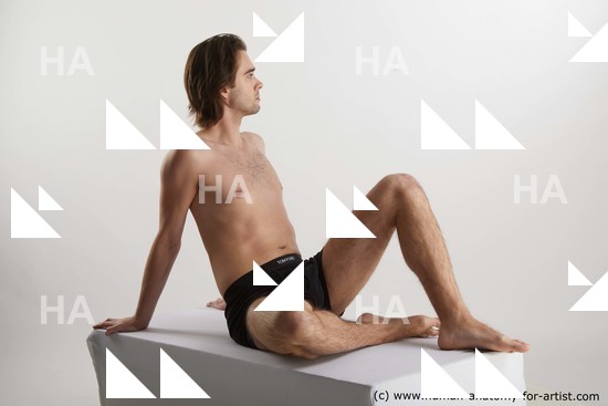 Underwear Man White Sitting poses - simple Slim Short Brown Sitting poses - ALL Standard Photoshoot Academic