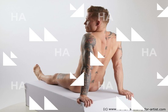Nude Man White Sitting poses - simple Muscular Short Brown Sitting poses - ALL Standard Photoshoot Realistic