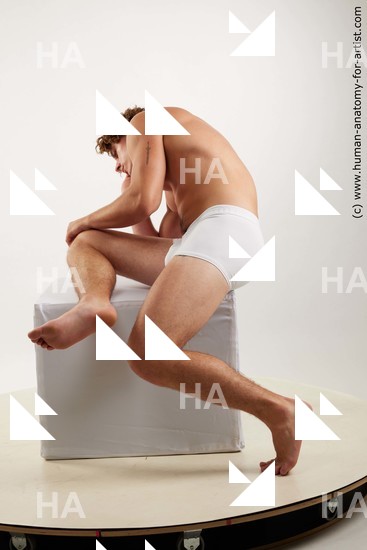 Nude Man White Sitting poses - simple Athletic Short Brown Sitting poses - ALL Standard Photoshoot Academic