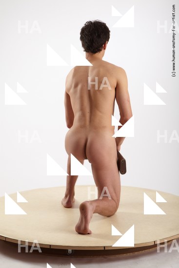 Nude Man White Kneeling poses - ALL Slim Short Brown Kneeling poses - on one knee Standard Photoshoot Realistic