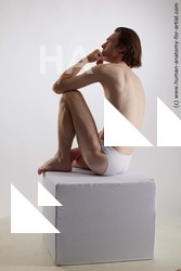 Underwear Man White Sitting poses - simple Slim Short Brown Sitting poses - ALL Standard Photoshoot Academic
