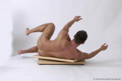 Nude Man White Laying poses - ALL Muscular Short Brown Laying poses - on side Realistic