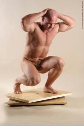 Nude Man White Standing poses - ALL Muscular Bald Standing poses - knee-bend Realistic