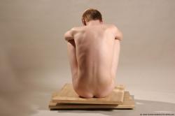 Nude Man White Sitting poses - simple Slim Short Red Sitting poses - ALL Realistic