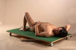 Nude Man White Laying poses - ALL Chubby Short Laying poses - on back Black Realistic
