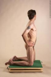 Nude Man White Kneeling poses - ALL Underweight Short Brown Kneeling poses - on both knees Realistic