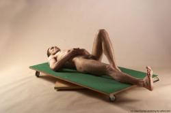 Nude Man White Laying poses - ALL Underweight Short Brown Laying poses - on back Realistic