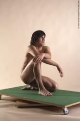 Nude Man White Kneeling poses - ALL Slim Medium Brown Kneeling poses - on one knee Realistic