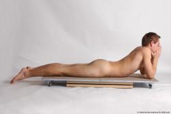 Nude Man White Laying poses - ALL Slim Short Brown Laying poses - on stomach Realistic