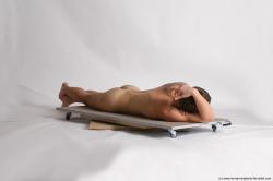 Nude Man White Laying poses - ALL Slim Short Brown Laying poses - on stomach Realistic