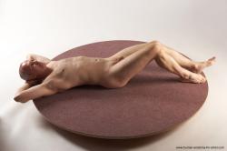Nude Man White Laying poses - ALL Slim Short Grey Laying poses - on back Realistic