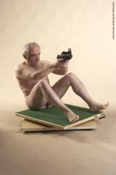 Nude Fighting with gun Man White Average Bald Grey Sitting poses - ALL Sitting poses - on knees Realistic