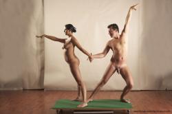 Nude Woman - Man White Standing poses - ALL Slim Short Brown Standing poses - simple Realistic