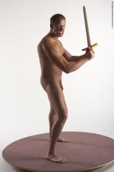 Nude Fighting with sword Man White Kneeling poses - ALL Average Short Brown Kneeling poses - on both knees Realistic