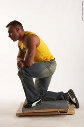 Casual Man White Kneeling poses - ALL Muscular Short Brown Kneeling poses - on both knees Academic