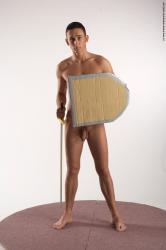 Nude Fighting with sword Man White Standing poses - ALL Slim Short Brown Standing poses - simple Realistic