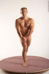 Nude Man White Standing poses - ALL Muscular Short Blond Standing poses - simple Realistic