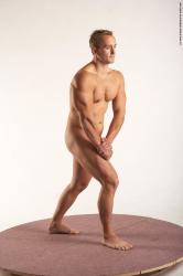 Nude Man White Standing poses - ALL Muscular Short Blond Standing poses - simple Realistic