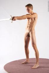 Nude Fighting with sword Man White Standing poses - ALL Athletic Short Brown Standing poses - simple Realistic