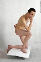 Nude Man Asian Laying poses - ALL Underweight Short Laying poses - on side Black Realistic