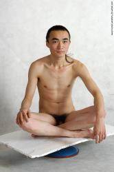 Nude Man Asian Sitting poses - simple Underweight Short Black Sitting poses - ALL Realistic