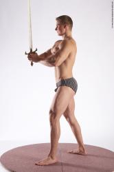 Underwear Fighting with sword Man White Standing poses - ALL Muscular Short Brown Standing poses - simple Academic