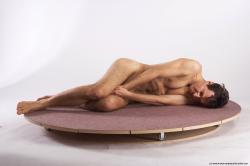 Nude Man White Laying poses - ALL Slim Short Brown Laying poses - on side Realistic