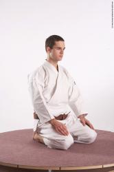 Nude Martial art Man White Athletic Short Brown Sitting poses - ALL Sitting poses - on knees Realistic
