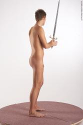 Nude Fighting with sword Man White Standing poses - ALL Slim Short Brown Standing poses - simple Realistic