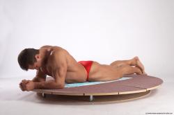 Swimsuit Man White Laying poses - ALL Muscular Short Brown Laying poses - on stomach Academic