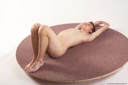 Nude Man White Laying poses - ALL Slim Short Brown Laying poses - on back Realistic