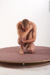 Nude Man White Kneeling poses - ALL Average Bald Kneeling poses - on one knee Realistic